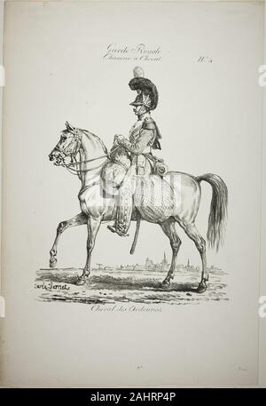 Carle Vernet. Royal Guard, Norman montiert Leichte Infanteristen und Pferd, Nr. 4. 1813 - 1823. Frankreich. Lithographie in Schwarz auf Elfenbein webte Papier Stockfoto