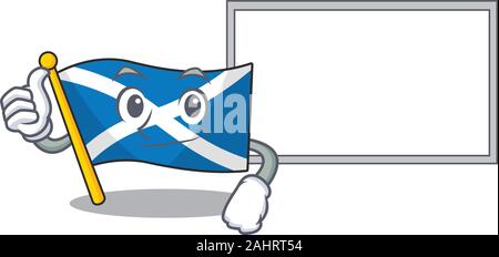 Cute Flagge Schottland Blättern Zeichentrickfigur Daumen hoch mit Board Stock Vektor