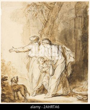 John Hamilton Mortimer. Senden Sie Abraham Hagar und Ismael. 1761-1779. England. Feder und Tinte, braun mit Pinsel und Braun waschen über Graphit, an den cremefarbenen Papier Stockfoto