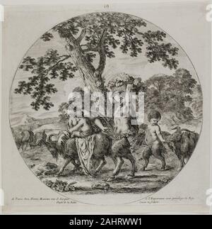 Stefano Della Bella. Satyr Familie Wandern. 1652 - 1662. Italien. Radierung auf Elfenbein Bütten Stockfoto