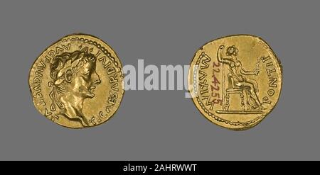 Antike römische. Aureus (Münze) Darstellung von Kaiser Tiberius. 26 AD 37 AD. Römische Reich. Gold Stockfoto