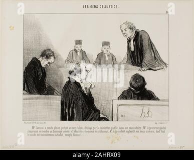 Honoré-Victorin Daumier. Die Verteidigung Komplimente die Talente, die in der Strafverfolgung, während der Generalstaatsanwalt der Beredsamkeit der Verteidigung bewundert. Der Richter begrüßt die beiden und jeder ist zufrieden, außer er beschuldigt, Platte 16 von Les Gens de Justice. 1846. Frankreich. Lithographie in Schwarz auf Weiß webte Papier Stockfoto