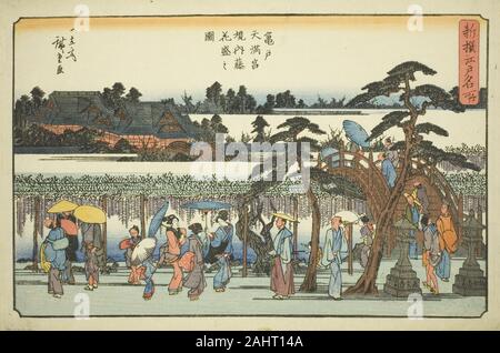 Utagawa Hiroshige. Wisteria in voller Blüte in die Reviere der Kameido Tenmangu Shrine (kameido Tenmangu keidai Fuji hanazakari No zu), aus der serie neu ausgewählten berühmte Orte in Edo (Shinsen Edo Meisho). 1834 - 1847. Japan. Farbe holzschnitt; Oban Stockfoto