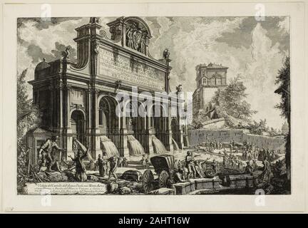 Giovanni Battista Piranesi. Ansicht der Fountainhead der Acqua Paola auf dem Monte Aureo, aus Blick auf Rom. 1750 - 1759. Italien. Radierung auf schwerem Elfenbein Bütten Stockfoto