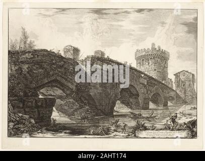 Giovanni Battista Piranesi. Blick auf Ponte Lugano auf dem Anio, aus Blick auf Rom. 1763. Italien. Radierung auf schwerem Elfenbein Bütten Stockfoto