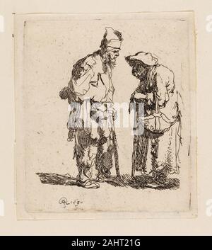 Rembrandt van Rijn. Bettler Bettler Mann und Frau unterhalten. 1630. Holland. Radierung auf Elfenbein Bütten Stockfoto