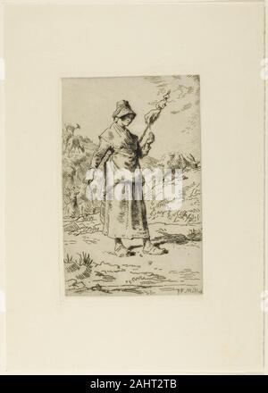 Jean François Millet. Die Spinner. 1868 - 1869. Frankreich. Ätzen und Kaltnadelradierung auf Elfenbein Bütten Stockfoto