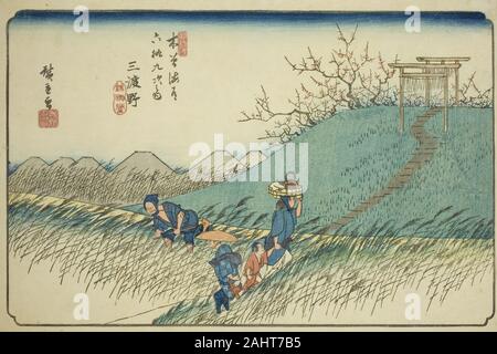 Utagawa Hiroshige. Nr. 42 Midono, aus der Serie 60 - neun Stationen des Kisokaido (Kisokaido rokujukyu tsugi no Uchi). 1830 - 1843. Japan. Farbe holzschnitt; Oban Stockfoto