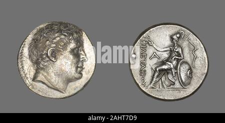 Antike Griechische. Tetradrachme (Münze) Darstellung von Philetairos von Pergamon. 241 v. Chr. - 197 v. Chr.. Pergamon. Silber Vorderseite Kopf von Philetairos diademed zu rightReverse Athena sitzt nach links, der Krönung der Name, Schild gegen den Sitz, Bug hinter Stockfoto