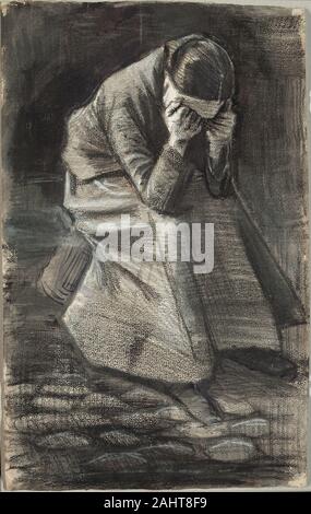 Vincent van Gogh. Weinende Frau. 1883. Niederlande. Schwarze und weiße Kreide, mit Pinsel und stumping, Pinsel und Schwarz und Grau waschen, und Spuren von Graphit, über eine Bürste und Bister underdrawing auf Elfenbein webte Papier Stockfoto