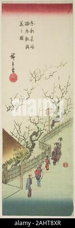 Utagawa Hiroshige. Pflaume Garten in voller Blüte (Ume yashiki manka nicht zu), aus der Serie bekannten Blick auf die östliche Hauptstadt (Toto Meisho). 1830 - 1843. Japan. Farbe holzschnitt; chutanzaku Stockfoto