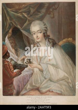 Jean Baptiste André Gautier d'Agoty. Madame du Barry. 1771. Frankreich. Farbe aquatinta, Hand mit Deckweiß und Prägedruck auf Bütten Stockfoto