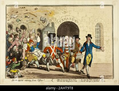 James Gillray. Integrität in den Ruhestand aus dem Amt. 1801. England. Handcolorierte Radierung und Aquatinta auf Papier Stockfoto