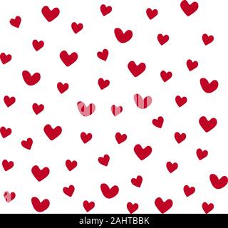 Eine Reihe von roten Herzen auf einem weißen Hintergrund. Happy Valentines Tag. Der 14. Februar. Konzept der Gefühle und der Erklärung der Liebe. Stock Vektor
