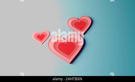 Drei Herzen Symbole auf einem kalten Boden. Stockfoto