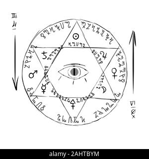 6 Stern mit All seeing Eye pentagramm Vektor-illustration isoliert auf weißem Stock Vektor