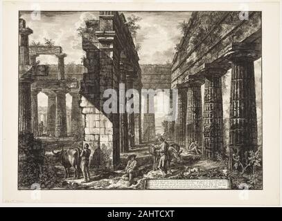 Giovanni Battista Piranesi. Innenansicht der bleibt eines der pronaoi der Tempel des Neptun, die binnenschifffahrt Gesichter, aus verschiedenen Ansichten von Paestum. 1778. Italien. Radierung auf Elfenbein Bütten Stockfoto