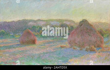 Claude Monet. Stapel von Weizen (Ende der Sommerzeit). 1891. Frankreich. Öl auf Leinwand Das monumentale Lösungs-stacks, die Claude Monet in seiner Serie Stapel von Weizen dargestellt um fünfzehn bis zwanzig Meter und stand direkt vor dem Bauernhaus des Künstlers in Giverny. In den Jahren 1890 und 1891 arbeitete er an dieser Serie sowohl im Feld, Malerei gleichzeitig an mehreren Staffeleien und im Studio, Raffination bildliche Harmonien. Im Mai 1891, Monet hing 15 diese Leinwände nebeneinander in einem kleinen Zimmer in der Galerie Camille in Paris. Eine noch nie da gewesene kritisch und finanziellen Erfolg, die Ausstellung markiert einen brea Stockfoto