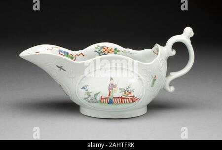 Royal Worcester Porzellan Firma (Hersteller). Sauceboat. 1750 - 1760. Worcester. Weiche Hartporzellan mit mehrfarbigem Emaille Stockfoto