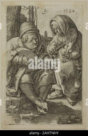 Lucas van Leyden. Die Musiker. 1524. Niederlande. Gravur in Schwarz auf Creme Bütten Stockfoto