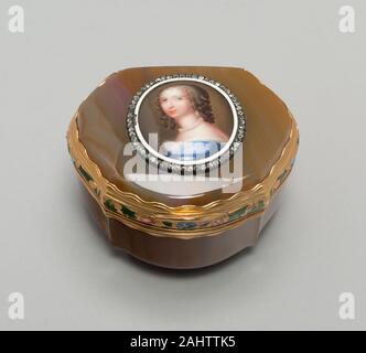 Snuff Box Portrait von Henrietta, Duchesse d'Orléans. 1700 - 1799. Frankreich. Achat, Diamanten, Emaille auf Kupfer Stockfoto