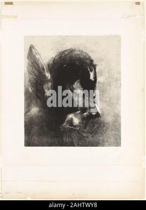 Odilon Redon. Captive Pegasus. 1889. Frankreich. Lithographie in Schwarz auf Creme China Papier legte sich auf Creme webte Papier Stockfoto