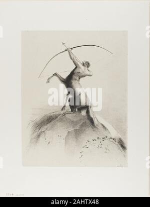 Odilon Redon. Centaur Zielen auf den Wolken. 1895. Frankreich. Lithographie in schwarzer Tinte auf hellgrau China Papier legte sich auf Elfenbein China Papier Stockfoto