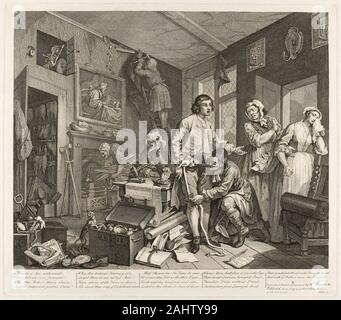 William Hogarth. Plate One, von einem Rake's Progress. 1735. England. Ätzen und Gravieren in Schwarz auf Elfenbein Bütten Stockfoto