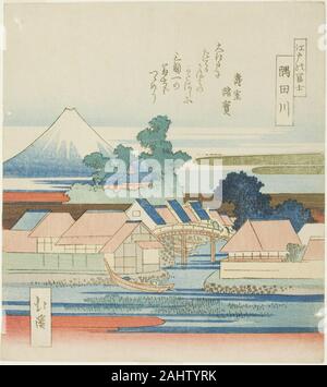 Totoya Hokkei. Die Sumida River (Sumidagawa), aus der serie Blick auf Mount Fuji von Edo (Edo keine Fuji). 1827 - 1837. Japan. Farbe holzschnitt; shikishiban, surimono Stockfoto