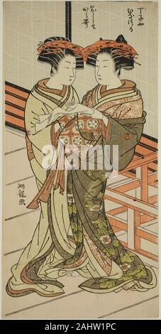 Isoda Koryusai. Die kurtisanen Hinazuru und Karauta des Chojiya Holding einen Brief. 1771 - 1786. Japan. Farbe holzschnitt; hosoban Stockfoto