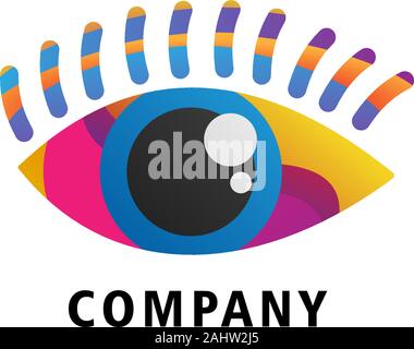 Bunte Auge Logo Design Vorlage, Firmenlogo Konzept, Vektor Symbol, Blau, Rosa, Gelb, Violett, Puple Stock Vektor