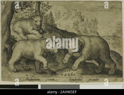 Nicolaes de Bruyn. Drei Bären, Platte zehn aus four-legged Tiere. 1594. Flandern. Gravur in Schwarz auf Creme Bütten Stockfoto