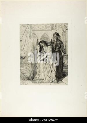 Théodore Chassériau. Das Willow Song, Platte 9 aus Othello. 1844. Frankreich. Ätzung, Gravur, Roulette, kaltnadelradierung auf Off-white China Papier, legte sich auf tragische Geschichte weiß webte Papier Shakespeares der Maurischen allgemeine Othello, seine Braut, Desdemona, und die Intriganten jago erforscht die zeitlosen Themen Rassismus, Liebe, Eifersucht und Verrat. Das Spiel hatte erhebliche Popularität in Frankreich von 1844 gewonnen. Obwohl wenig die Besonderheiten dieses speziellen Kommission bekannt ist, war es ein Projekt, das Théodore Chassériau seit Jahren fasziniert. Diese zwei Drucke, von chassériau der Serie der 15 Platten, Stockfoto