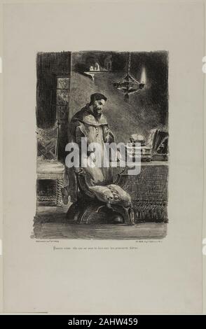 Eugène Delacroix. Faust in seiner Studie, aus Faust. 1828. Frankreich. Lithographie in Schwarz auf Weiß webte Papier Stockfoto