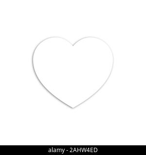 Nachahmung von flachen Relief auf weißem Papier, schneiden Sie Herz mit Schatten. Minimalistischer Stil. Abstraktes Muster für die Liebe Nachricht Vorlage. 3D-Rendering. Stockfoto