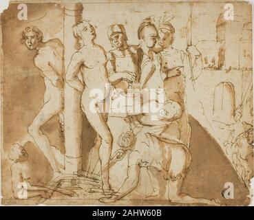 Cesare Nebbia. Das Martyrium der beiden Heiligen. 1546 - 1624. Italien. Feder und Tinte, braun mit Pinsel und Braun waschen, über Spuren der schwarze Kreide auf Elfenbein Bütten Stockfoto