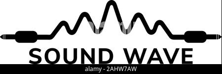 Audio Wave Logo Design Vorlage, Kabel-Jack Logo Konzept, Schwarz und Weiß, Audiophile Abbildung, Audiogeräte, Vektor-EPS 10. Stock Vektor