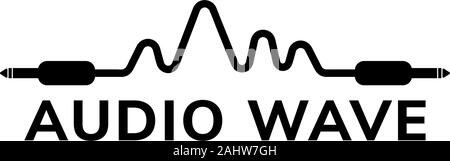 Audio Wave Logo Design Vorlage, Kabel-Jack Logo Konzept, Schwarz und Weiß, Audiophile Abbildung, Audiogeräte, Vektor-EPS 10. Stock Vektor