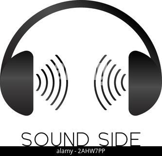 Sound Seite Logo, Kopfhörer- und Tonsignal Logo Design Konzept, Schwarze und Weiße Audio Logo Design Template, Audio Signal Visualisierung, Audiophile Stock Vektor