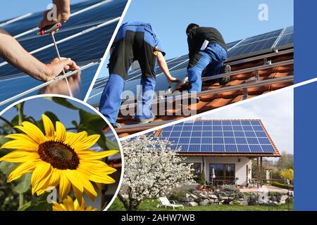 Collage, Solar und Installation Stockfoto