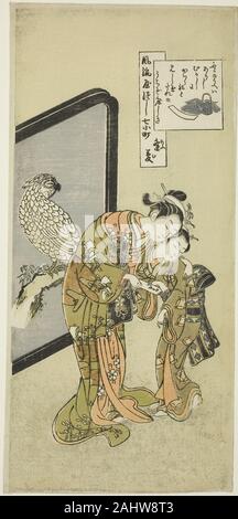 Suzuki Harunobu. Parrot Komachi (Omu Komachi), aus der Serie der Sieben modischen Aspekten der Komachi (Furyu yatsushi nana Komachi). 1755 - 1769. Japan. Farbe holzschnitt; hosoban Stockfoto