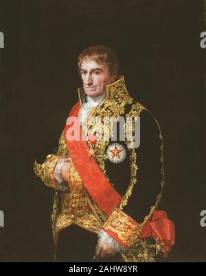 Francisco José de Goya y Lucientes. Portrait von General José Manuel Romero. 1805 - 1815. Spanien. Öl auf Leinwand Das frühe 19. Jahrhundert war eine unruhige Zeit in Spanien. Nachdem Napoleon seinen Bruder, Joseph Bonaparte, auf den spanischen Thron im Jahre 1808, machte sich das Volk in Rebellion, schließlich die Französische heraus fahren mit Hilfe der Britischen Armee. Obwohl seine eigenen Empfindungen, die patriotische und Liberale waren, Francisco de Goya pflichtbewusst erfüllt seine Verpflichtungen als erste Maler des Königs. Dies ist ein Porträt von José Manuel Romero, ein Minister unter Joseph Bonaparte, obwohl das Ausmaß, in dem der Mensch Stockfoto