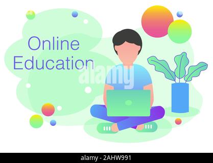 Ein Mann Lesung für On-line-Ausbildung Konzept, On-line-Ausbildung für Website und mobile Website. - Moderne Wohnung Vector Illustration. Stock Vektor