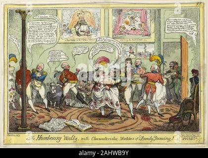 George Cruikshank. Die Hombourg Walzer, mit charakteristischen Skizzen der Familie tanzen!. 1818. England. Handcolorierte Radierung auf Papier Stockfoto