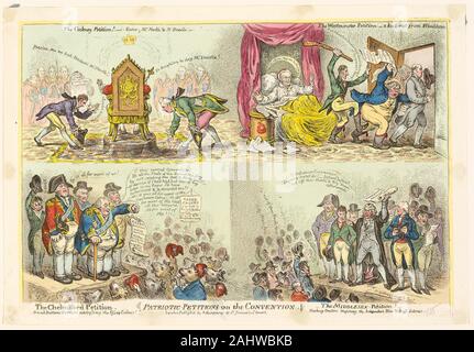 James Gillray. Patriotische Petitionen über die Konvention. 1808. England. Handcolorierte Radierung auf Papier Stockfoto