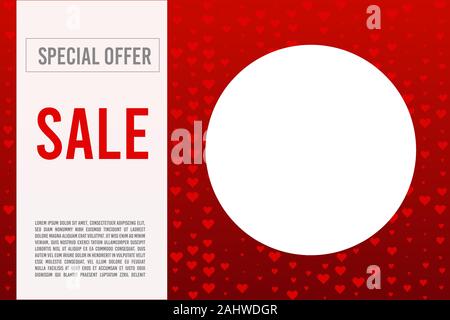 3D-Vektor Saint Valentine Tag Goldenes runden Rahmen auf bunten Hintergrund mit Vector Herzen. Konzept Verkauf Angebot Stock Vektor