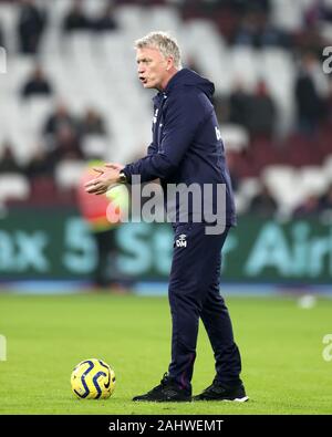 West Ham United Manager David Moyes vor der Premier League Match an der London Stadion. Stockfoto