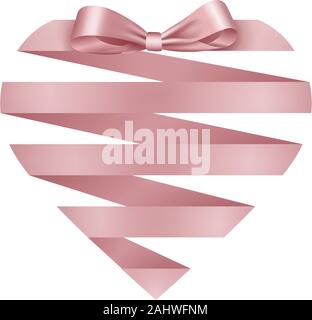 Isolierte herzförmigen rosa Schleife und Bogen zum Valentinstag Karten und Hintergründe Stock Vektor