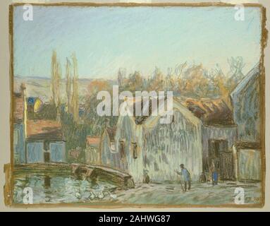 Alfred Sisley. Eine Ecke von Moret-sur-Loing. 1895. Frankreich. Pastellfarben, mit stumping webten, auf grauem Papier mit blauen Fasern (verfärbt zu Tan) Stockfoto