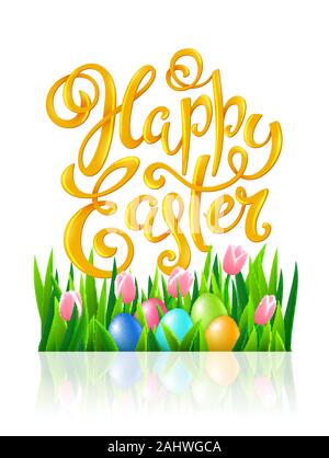 Frohe Ostern poster Mit handgezeichneten Schriftzug, Vektor, Abbildung Stock Vektor